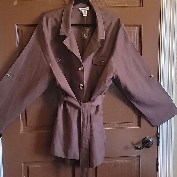 Jessica London- Linen/Rayon brown collared button down front Jacket 26W. NWT. - Picture 7 of 11
